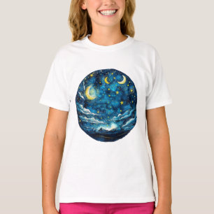 Starry Night Sky with Moons – Celestial Kids  T-Shirt