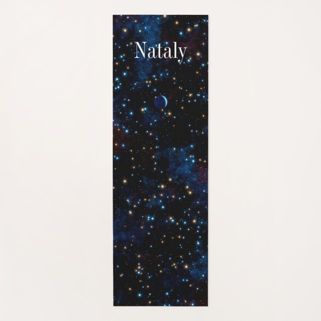 Starry night sky with stars and planets yoga mat (Front)