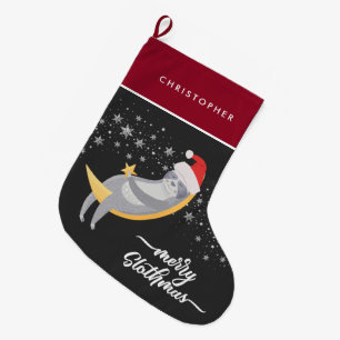 Starry Night Sloth Moon Personalised Holiday Large Christmas Stocking