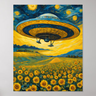 Starry Night Space Invasion- Surreal Art Poster