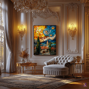 Starry Night Stained Glass Mosaic Artwork Canvas Print