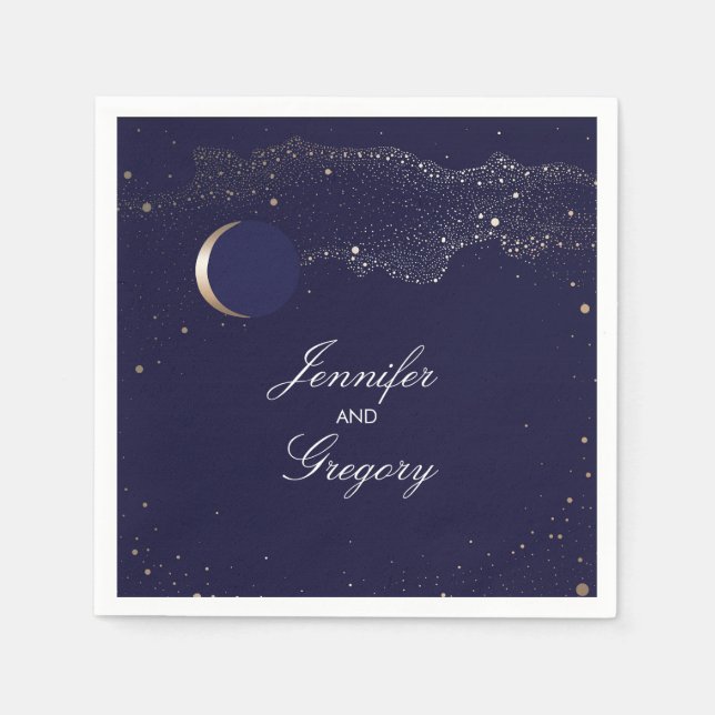 Starry Night Stars Navy and Gold Wedding Napkin (Front)