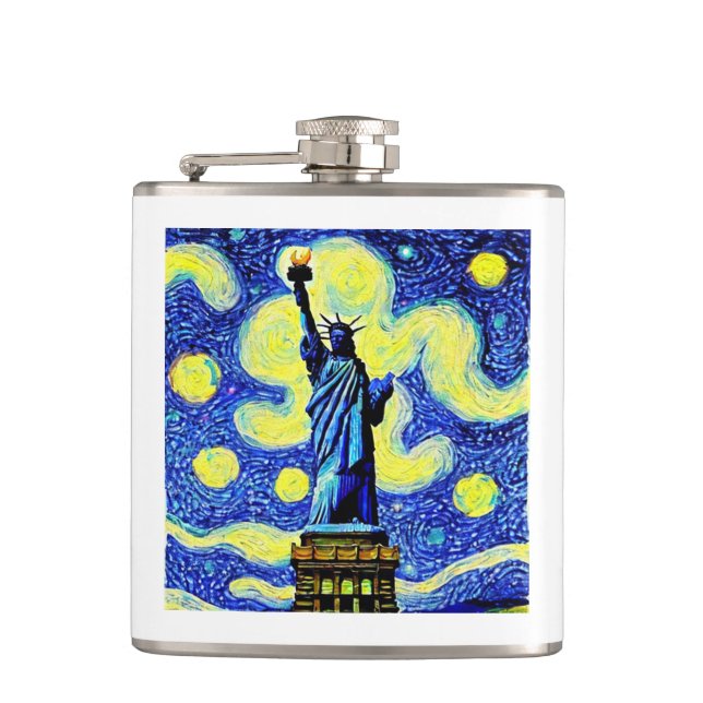Starry Night Statue Of Liberty New York Hip Flask (Front)