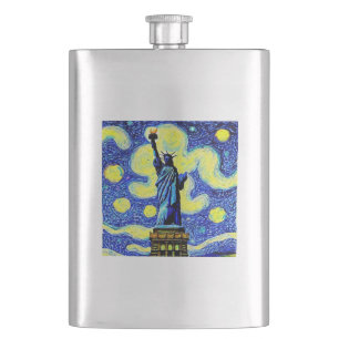 Starry Night Statue Of Liberty New York Hip Flask