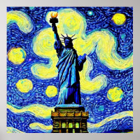 Starry Night Statue Of Liberty New York