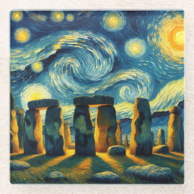 Starry Night Stonehenge Glass Coaster (Front)
