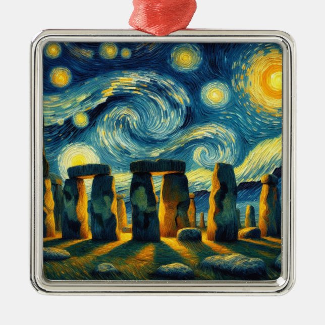 Starry Night Stonehenge Metal Tree Decoration (Front)