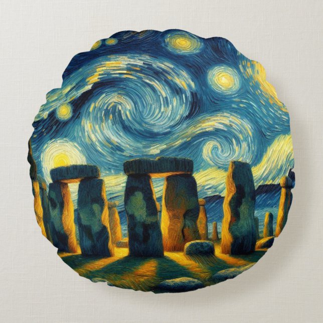 Starry Night Stonehenge Round Cushion (Front)