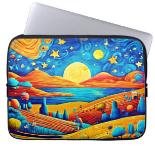 Starry Night Surrealism Cartoon Art Laptop Sleeve