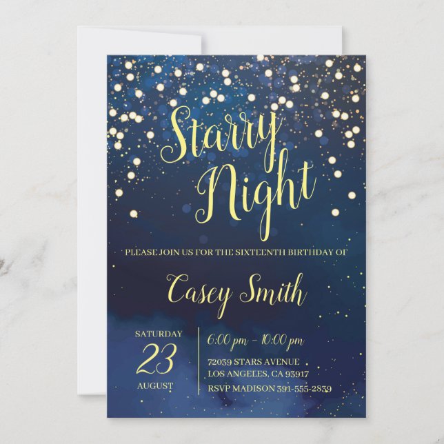 Starry Night Sweet Sixteen Birthday Invitation (Front)