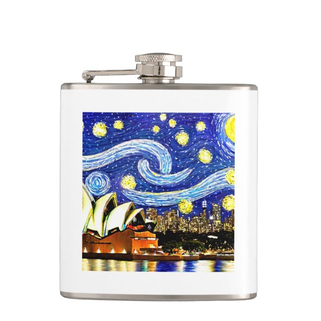 Starry Night Sydney Australia Opera House Hip Flask (Front)