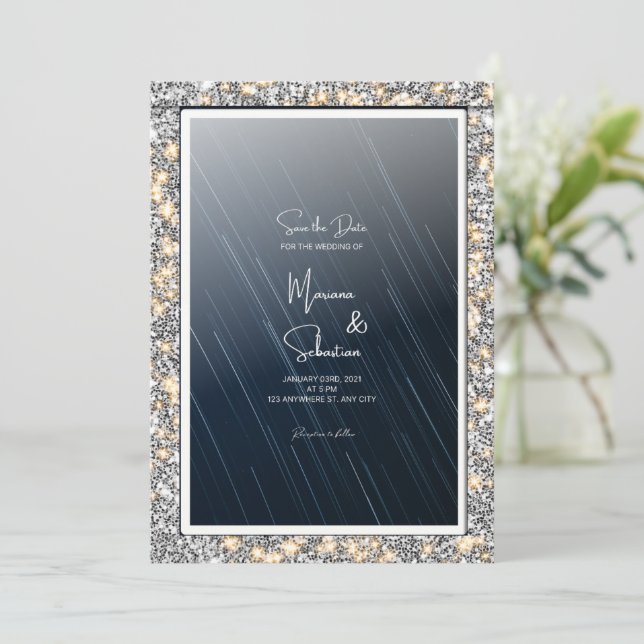 Starry Night the SAVE THE DATE Wedding card (Standing Front)