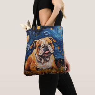 STARRY NIGHT THEMED BULLDOG DOG TOTE BAG