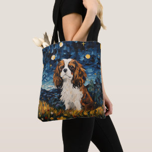 STARRY NIGHT THEMED CAVALIER KING CHARLES SPANIEL TOTE BAG