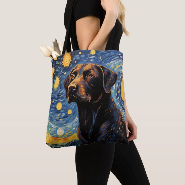 STARRY NIGHT THEMED LABRADOR RETRIEVER DOG TOTE BAG (Close Up)