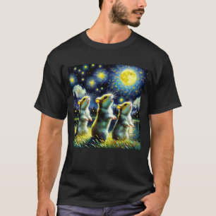 Starry Night Three Hamsters Howling at Moon Van T-Shirt
