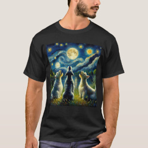 Starry Night Three Scottish Terriers Howling at T-Shirt