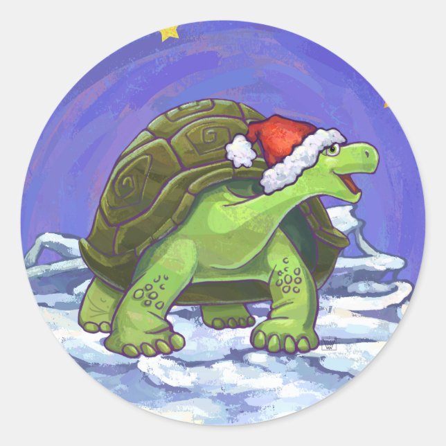 Starry Night Tortoise Christmas Classic Round Sticker (Front)