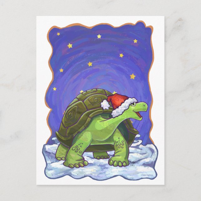 Starry Night Tortoise Christmas Holiday Postcard (Front)