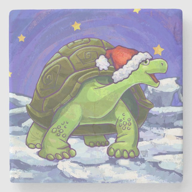 Starry Night Tortoise Christmas Stone Coaster (Front)