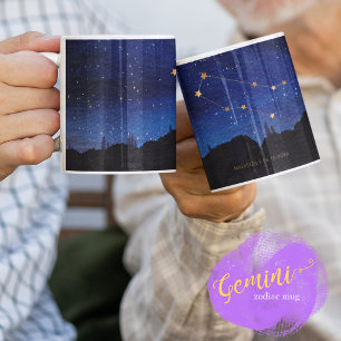 Starry Night Tree Gold Gemini Zodiac Constellation Coffee Mug