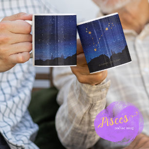 Starry Night Tree Gold Pisces Zodiac Constellation Coffee Mug