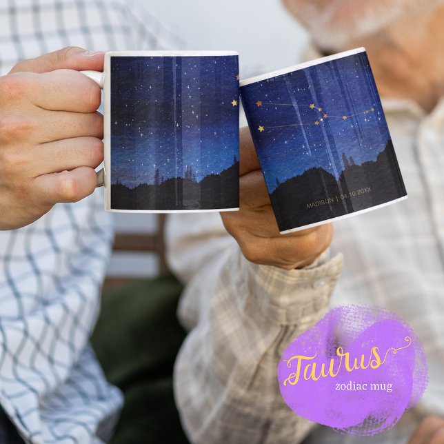 Starry Night Tree Gold Taurus Zodiac Constellation Coffee Mug (Creator Uploaded)
