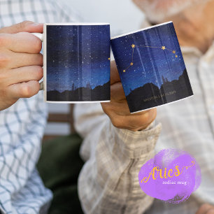 Starry Night Trees Gold Aries Zodiac Constellation Coffee Mug