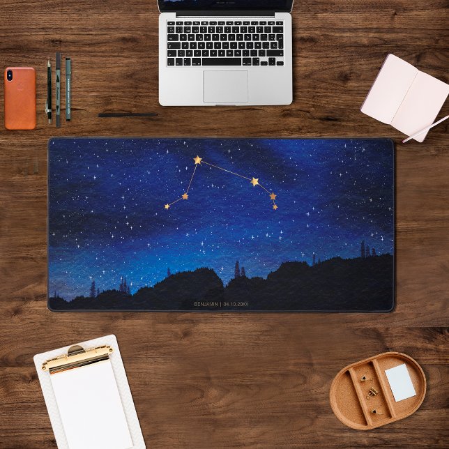 Starry Night Trees Gold Aries Zodiac Constellation Desk Mat (Creator Uploaded)
