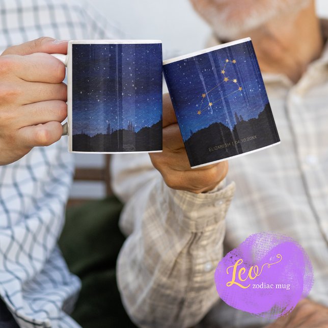 Starry Night Trees Gold Leo Zodiac Constellation Coffee Mug (Creator Uploaded)