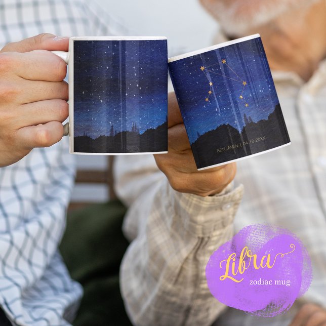 Starry Night Trees Gold Libra Zodiac Constellation Coffee Mug (Creator Uploaded)