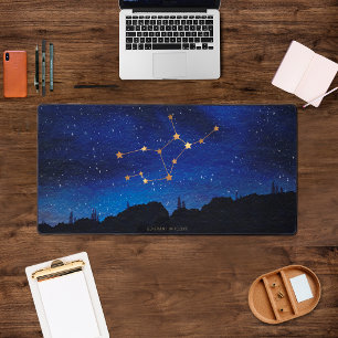 Starry Night Trees Gold Virgo Zodiac Constellation Desk Mat