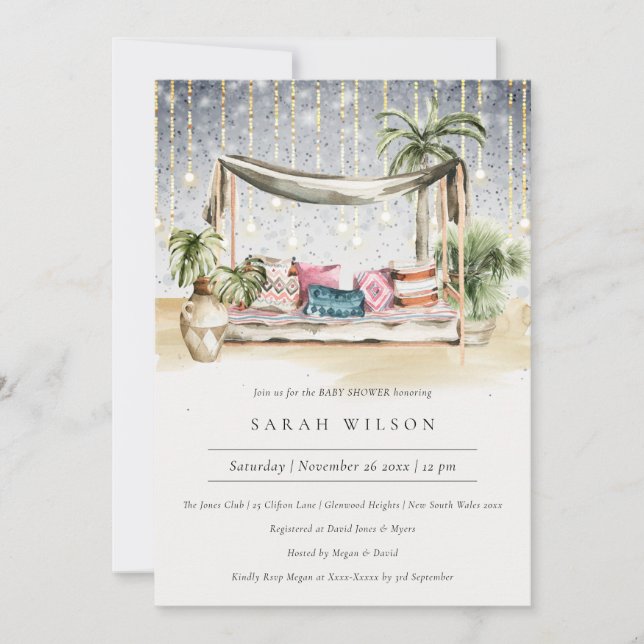 Starry Night Tropical Cabana Baby Shower Invite (Front)