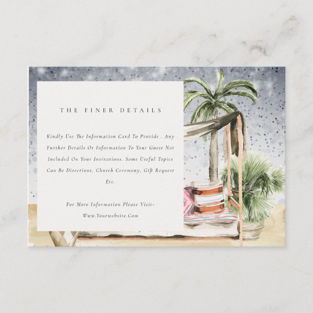 Starry Night Tropical Palm Cabana Wedding Details Enclosure Card (Front)