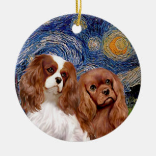 Starry Night - TWO Cavaliers (BL+Ruby) Ceramic Tree Decoration