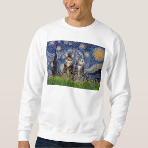 Starry Night - Two Tabby Tiger Cats Sweatshirt