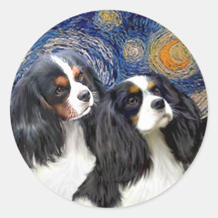 Starry Night - Two Tri Cavaliers Classic Round Sticker