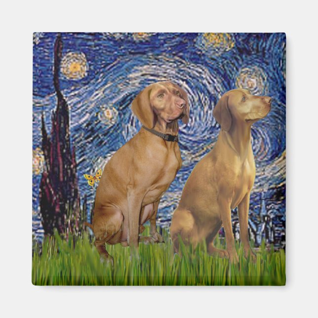 Starry Night - Two Vizslas Magnet (Front)
