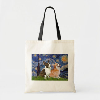 Starry Night - Two Welsh Corgis (C + P) Tote Bag