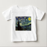 Starry Night - van Gogh Baby T-Shirt<br><div class="desc">From the miner's lamp of Nuenen to the one he placed on his window-sill following the scene with Gauguin; from the evening star he noted in 1875 in Corot Olive Orchard to the letter he wrote to his brother in August 1888, in which he said: "Some day or other you...</div>
