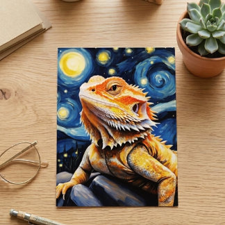 Starry Night Van Gogh Bearded Dragon Art Postcard
