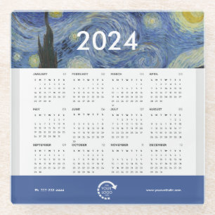 Starry Night Van Gogh Business Logo 2024 Calendar Glass Coaster