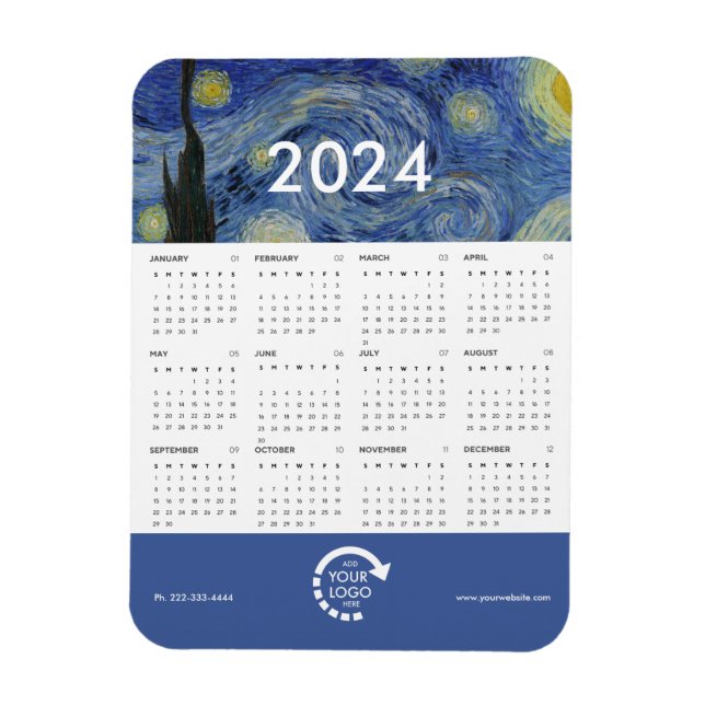 Starry Night Van Gogh Business Logo 2024 Calendar Magnet (Vertical)