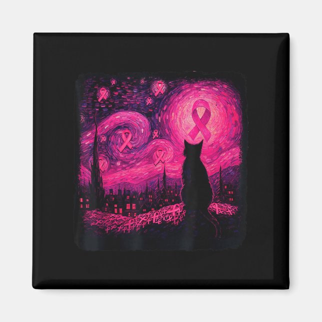 Starry Night Van Gogh Cat Halloween Breast Cancer  Magnet (Front)