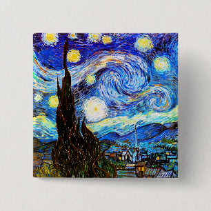 Starry Night Van Gogh Fine Art 15 Cm Square Badge