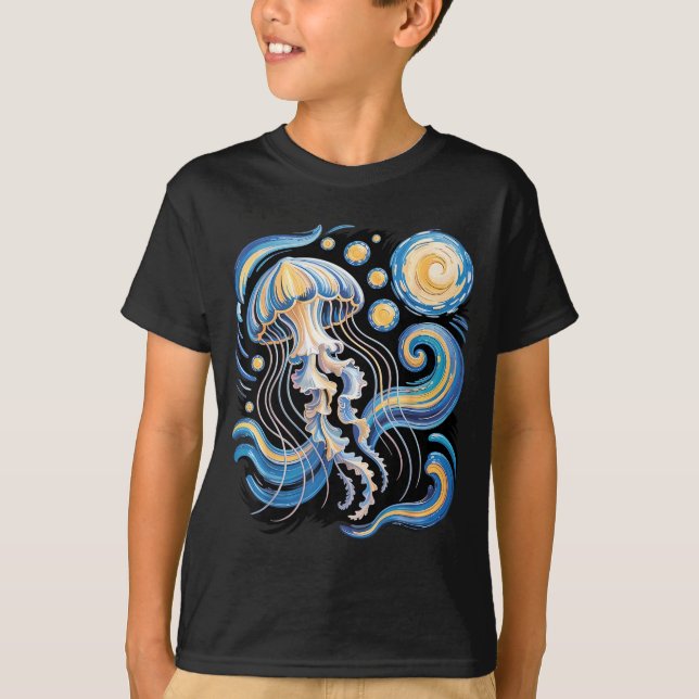 Starry night van gogh jellyfish scuba diving surf T-Shirt (Front)