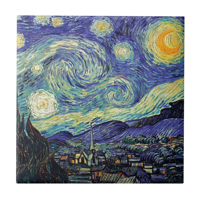 Starry Night Van Gogh Post-Impressionist Painting Tile (Front)