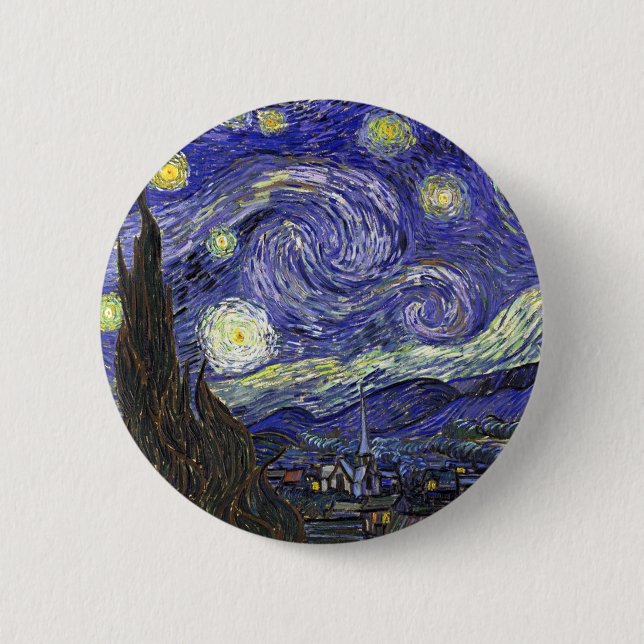 Starry Night, Vincent Van Gogh. 6 Cm Round Badge (Front)