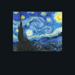 Starry Night | Vincent van Gogh Canvas Print<br><div class="desc">Starry Night (1889) by Vincent van Gogh is one of the most iconic masterpieces of post-impressionist art. The swirling night sky filled with stars and a glowing moon contrasts with the quiet village and dark cypress tree in the foreground. Van Gogh’s bold brushstrokes, vibrant blues, and emotional intensity make this...</div>