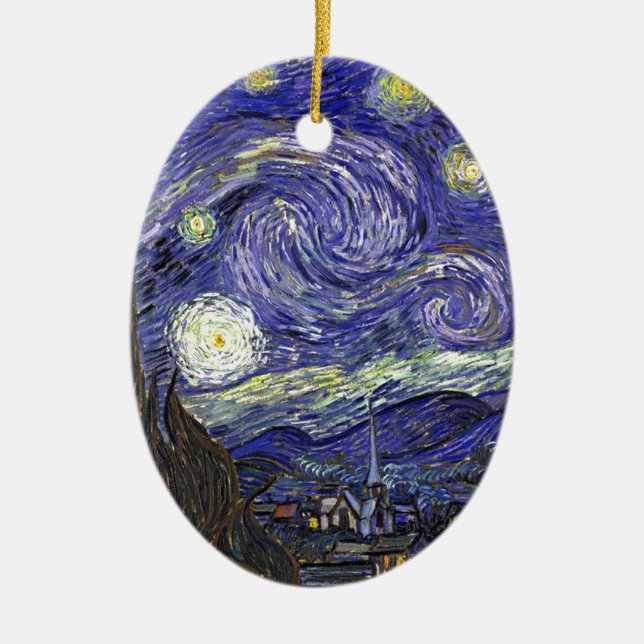 Starry Night, Vincent Van Gogh. Ceramic Tree Decoration (Front)